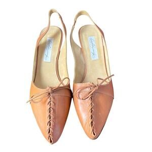 Diana Broussard Leather Laced Sling Back Heels, Nude, Italian, Sophisticated 10